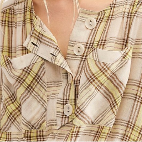 FREE PEOPLE - It’s the Good Life Plaid Top with Pale Green Accents - Picture 6 of 12
